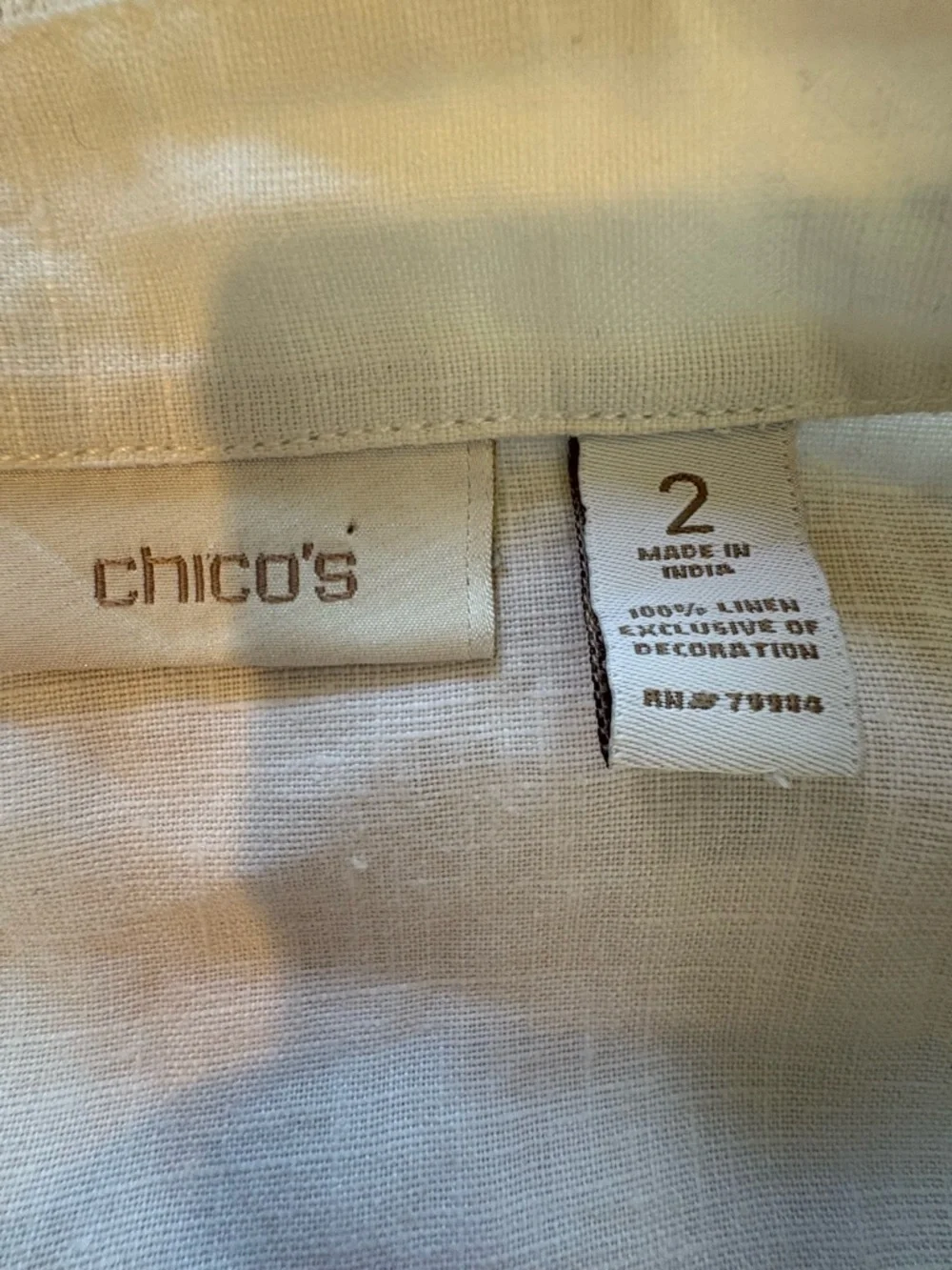 Chico’s Ivory Linen Beaded Blazer Coastal Grandma Boho Jacket Size 2 (L) - Picture 6 of 9